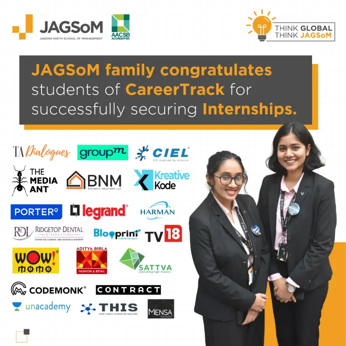 JAGSoM family congratulates students of CareerTrack for successfully securing Internships